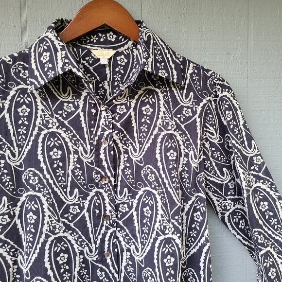 Layla Navy Blue Paisley Button Down Shirt Small - Picture 1 of 10